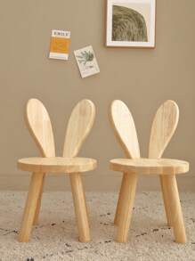 1pc Creative Small Wooden Stool With Rabbit Ear Design For Children To Change Shoes, Hallway. Natural Color, Minimalist Style