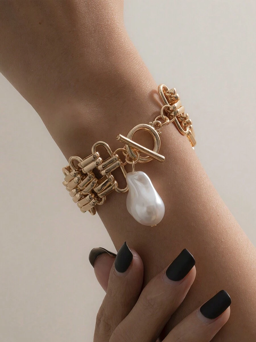 Pearl Pendant Bracelet - Gold - View 1