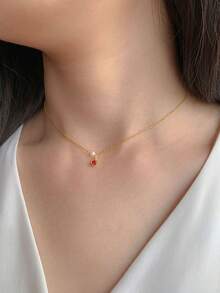 1入組女性天然珠寶石石榴紅鋯石項鍊,925銀金箔,精緻優雅,適用於節日和日常佩戴