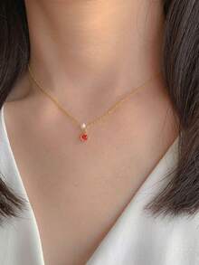 1入組女性天然珠寶石石榴紅鋯石項鍊,925銀金箔,精緻優雅,適用於節日和日常佩戴