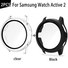 2pcs Solid Color Watch Case And Screen Protector Compatible With Samsung Galaxy Watch Active 2/Galaxy Watch Active - Transparent+Black - View 1