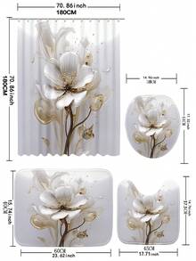 1 件 3D 花卉图案数码印花浴帘或浴垫房间装饰浴室配件返校入口装饰浴室厨房装饰 - 非單色 - 查看 2