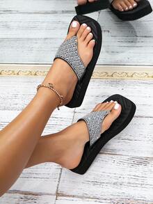 女夏厚底黑珍珠拖鞋防滑耐磨適合室內戶外居家休閒度假時尚拖鞋 - 黑色 - 查看 4