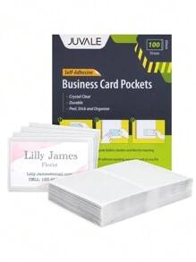Stockroom Plus 100-Pack Clear Business Card Pockets Holders 3.75x2 In, Self-Adhesive Side Load Plastic Protector, Sleeves Labels, Bulk Set For Storage, Organization, Labeling Bins, Folders, And Files - 白色 - 查看 1