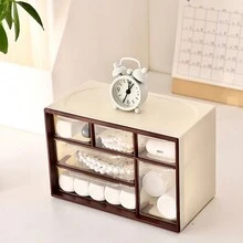 1個抽屜式收納盒,3/4/6/9個格子,適用於學校宿舍,家居文具和化妝品組織 - 咖色 - 查看 4