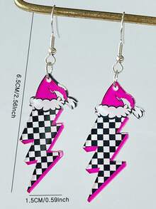 2入組女士專屬霓虹粉聖誕老人、聖誕樹、足球、閃電箭形耳環,聖誕節禮物 - 彩色 - 查看 2