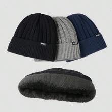 1頂時尚黑色冬季漁夫帽,男女最新編織針織帽,加厚羊毛運動帽帶防護耳,保暖戶外帽,熱門時尚頸部保暖帽套裝 - 黑色 - 查看 9