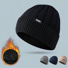 1頂時尚黑色冬季漁夫帽,男女最新編織針織帽,加厚羊毛運動帽帶防護耳,保暖戶外帽,熱門時尚頸部保暖帽套裝 - 黑色 - 查看 4