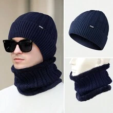 1頂時尚黑色冬季漁夫帽,男女最新編織針織帽,加厚羊毛運動帽帶防護耳,保暖戶外帽,熱門時尚頸部保暖帽套裝 - 黑色 - 查看 10