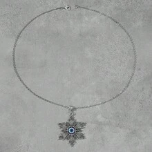 欧美时尚恶魔之眼土耳其风格蓝眼锌合金仿古银项链，适合女性佩戴，可作为个性饰品、毛衣链或日常休闲珠宝配饰