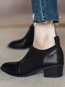 2023 Hàng mới đến Mờ Da Dày Gót chân Cắt thấp Của phụ nữ Giày dép Với Chóp giầy tròn Và Phong cách Anh quốc Cho văn phòng - màu đen - Xem 4