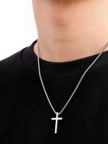 Dây chuyền bạc hình thánh giá dành cho nam, dây chuyền nam hình thánh giá có xích chéo 2,5mm và mặt dây chuyền hình thánh giá bằng thép không gỉ, xích hộp 16-24 inch - Bạc - Xem 2