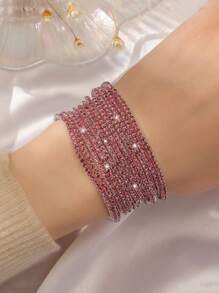 8 件裝女式超薄 2 毫米彈性串珠手鍊,帶有白色和黑色水鑽裝飾和閃亮方晶鋯石,適合時尚派對和度假