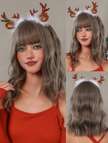 Màu bạc Xám Ngắn Quăn Bob Tóc giả Tóc mái Sợi tổng hợp Chống nóng Tóc giả Đối với phụ nữ Hằng ngày Buổi tiệc Giáng sinh Tóc Giả Cosplay - Xám - Xem 1