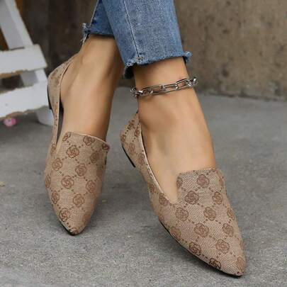 Women's Plus Size EU Size 35-45 Fashion Flat Hollow-Out Slip-On Casual Breathable Lightweight Pointed Toe Ballet Flats, Suitable For Spring, Summer, Autumn, Casual Daily Wear, Asymmetrical Print, Slightly Small In Size, Recommend Ordering One Size Up, Color May Vary Slightly Between Batches