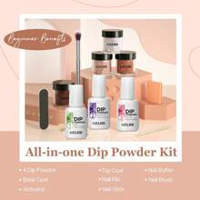 Gelhr 11件套浸泡式指甲套裝,4種顏色裸紅紫貼膜棕色中性浸泡指甲套裝,含底膜液、指甲工具,基本的浸泡指甲套裝,不需要光線,省時diy美甲 - 棕色 - 查看 8