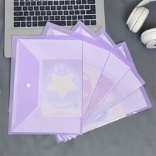 5pcs/pack A4 Size Thickened Transparent Plastic Button Document Bag With Large Capacity - Mauve Purple - View 1