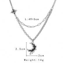 1pc Men's Stainless Steel Chain Necklace With Moon And Star Design - Silver - View 5