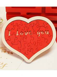 1 件木制心形拼图“我爱你”红心拼图情人节礼物装饰摆件，儿童益智拼图玩具，DIY 早教认知优质玩具 - 彩色 - 查看 5