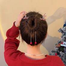 鹿角球髮夾,高馬尾辮,優雅流蘇髮夾,髮髻髮型,聖誕頭飾