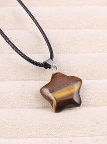 5入組/套天然石頭星形吊墜項鍊皮繩鏈45+5cm迷人的女士男士珠寶配飾,日常禮物 - 5件-20x20mm - 查看 32