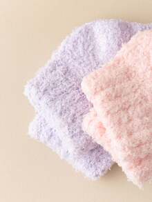 1 đôi Màu hồng Nhung san hô Màu thuần Chống trượt Dày Ấm áp Ngắn Vớ Đối với phụ nữ - Hồng - Xem 5