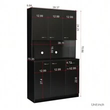 QQD 71" Pantry Cabinets With Hutch Tall Kitchen Pantry Storage Cabinet Sideboard Buffet Cabinet With 6 Doors, Large Countertop, Adjustable Shelf, Kitchen Dining Room Sideboard