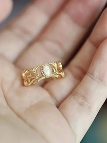 1 件復古宮廷風格女式蛋白石袖口戒指 925 純銀奢華女士珠寶結婚戒指精美珠寶禮物送給女孩