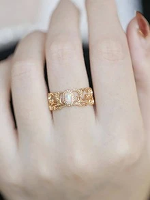 1 件復古宮廷風格女式蛋白石袖口戒指 925 純銀奢華女士珠寶結婚戒指精美珠寶禮物送給女孩