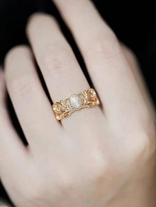 1 件復古宮廷風格女式蛋白石袖口戒指 925 純銀奢華女士珠寶結婚戒指精美珠寶禮物送給女孩