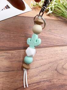 1件西式印花矽膠珠鍊手環鑰匙扣,可用作背包飾品、仙人掌造型鑰匙扣吊飾禮品 - 綠色 - 查看 6