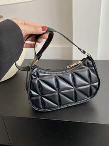 Lightweight,Business Casual New Arrival Ladies' Black Pu Material Plaid Zipper Shoulder Bag; Simple, Fashionable, Chic And Versatile Cross-Body Bag For Outdoorsy Women For Teen Girls Women College Student,Rookies & White-Collar Workers Perfect For Office,Work ,Business,Commute - Black - View 3