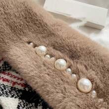 Dày Sang trọng Trân châu Vượt qua Khăn quàng cổ - Màu Khaki - Xem 2