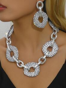 Đúng mốt Và Sang trọng Quá quắt Hình bầu dục Dây chuyền Và Hoa tai Bộ trang sức Đối với Hằng ngày Buổi tiệc Mặc Và Ăn mặc  Phụ kiện - Bạc - Xem 2