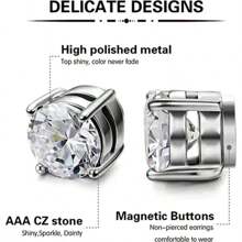 1pc/2pcs/6pcs Classic INS Zirconia Claw Clip-On Ear Rings, Magnetic Zirconia Earrings For Men & Women, No Piercing