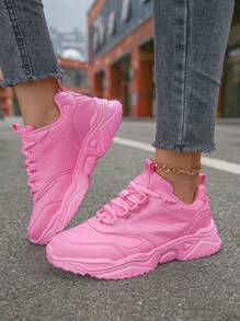 女士運動鞋pu皮質厚底雪地靴,輕盈,柔軟底部,厚底粉紅鞋,增高,粉紅色 - 粉色 - 查看 7
