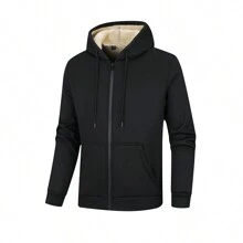 男友风男士加厚羊毛连帽夹克带拉链冬季外套健身服男友风男士 - 黑色 - 查看 3