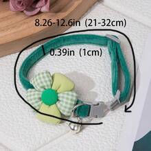 1pc Pet Collar With Flower Design, Adjustable Cat Collar With Cute Decorative Accessory - Green - View 3