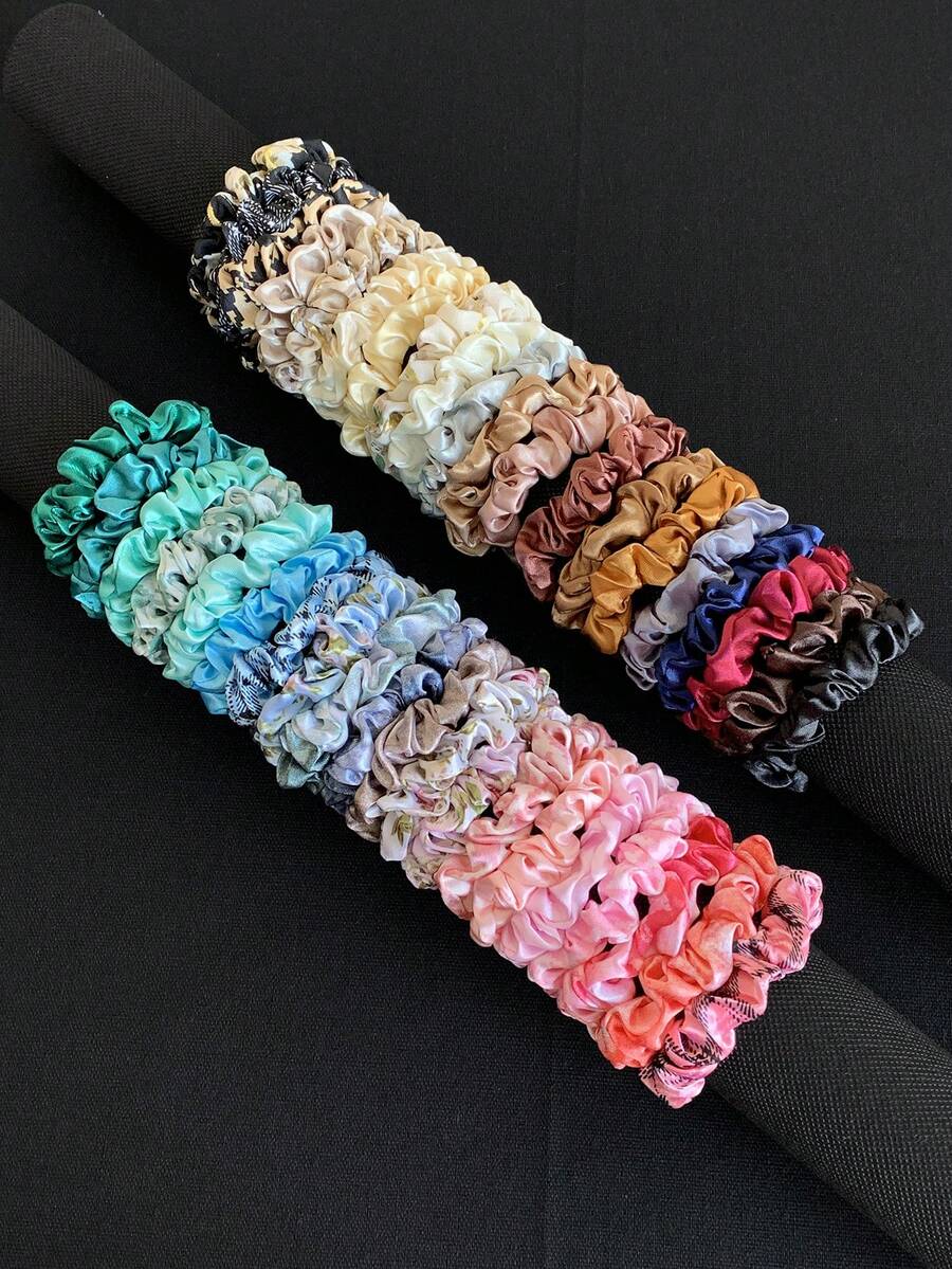 Bộ 40 dây buộc tóc hoa văn đơn giản thanh lịch màu trơn, họa tiết da báo, phụ kiện tóc đa năng, dây buộc tóc, dây buộc tóc cho nữ