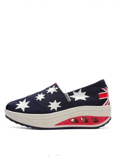 Women's Casual And Fashionable Thick-soled Slip-on Canvas Shoes With Wedge Heels And Rocker Bottom Design