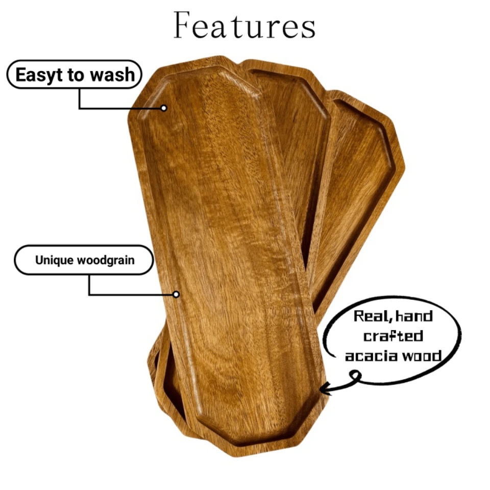 1pc Acacia Wood Tray For Fruits, Desserts, Coffee, Cake, Cheese, Bread