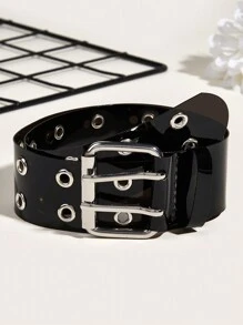 1pc Black Tpu Interlocking Belt With Silver Buckle - Black - View 1