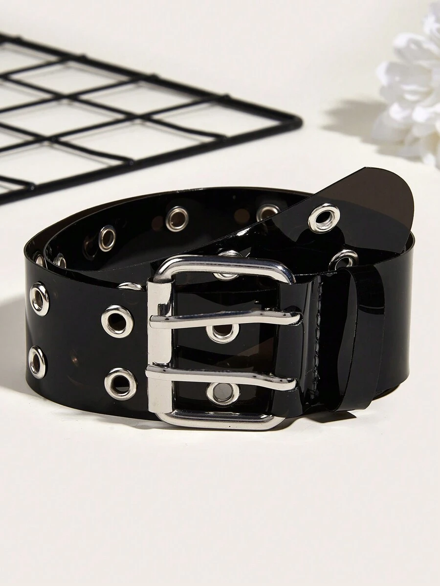 1pc Black Tpu Interlocking Belt With Silver Buckle - Black - View 1