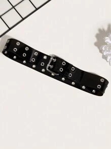 1pc Black Tpu Interlocking Belt With Silver Buckle - Black - View 2