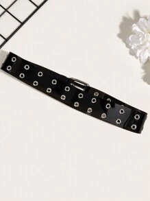 1pc Black Tpu Interlocking Belt With Silver Buckle - Black - View 3