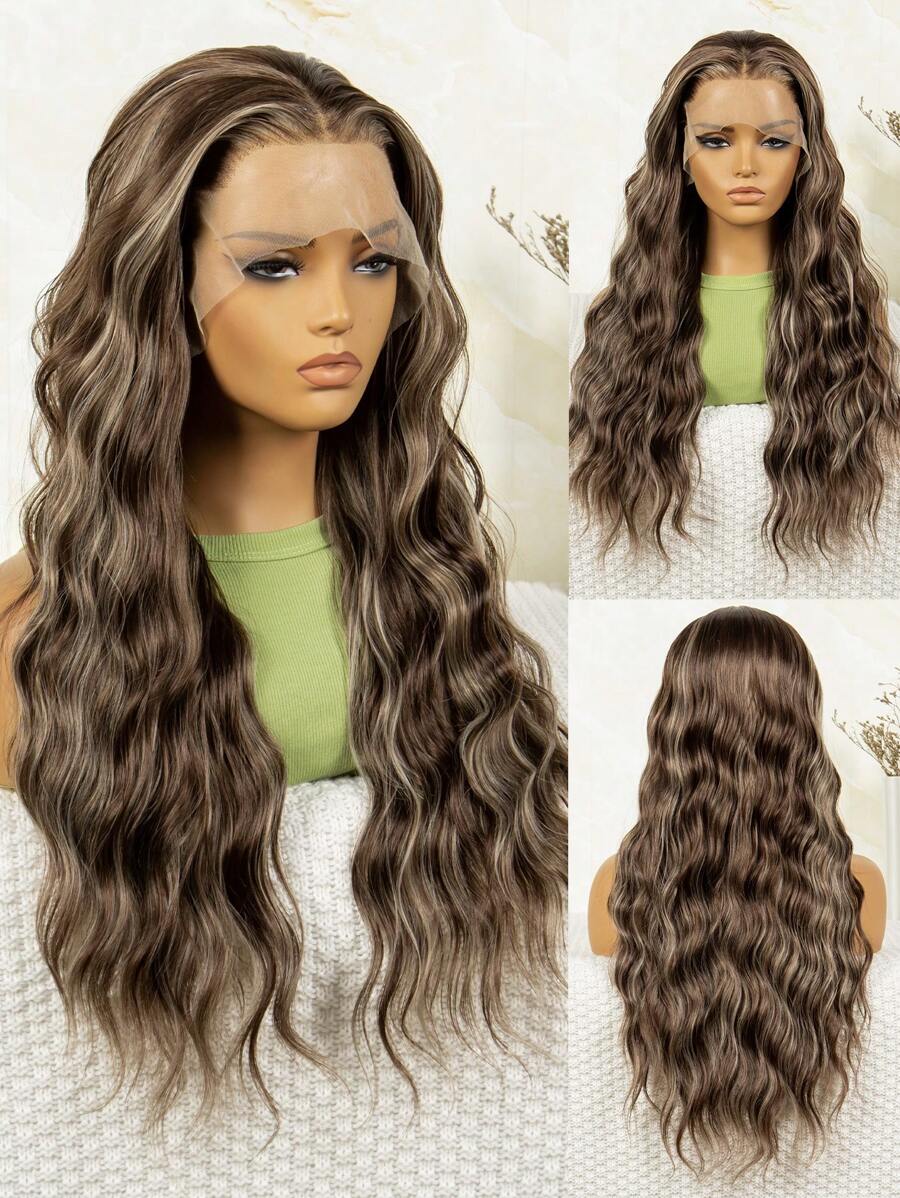 32inch Siêu dài Sợi tổng hợp Tóc giả phía trước Lace Với 13*3 Lớn Dợn sóng Phong cách Và Thép Xám Chất xơ Đầu Che phủ - Nhiều màu - Xem 1