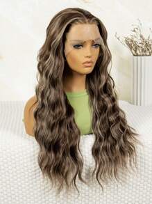 32inch Siêu dài Sợi tổng hợp Tóc giả phía trước Lace Với 13*3 Lớn Dợn sóng Phong cách Và Thép Xám Chất xơ Đầu Che phủ - Nhiều màu - Xem 6