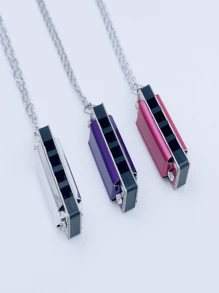 1pc 4-hole 8-tone Mini Necklace Harmonica, Multiple Colors Available, Music Learning Toy For Beginners, Christmas Gift - Blue - View 7