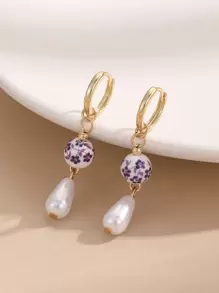 1 par de brincos de cerâmica com pérolas falsas estilo vintage, adequados para uso diário feminino