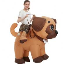 成人充气狗服装，狗服装，男女充气服装，骑乘式狗服装，趣味十足的圣诞节万圣节充气狗服装 - 棕色 - 查看 4